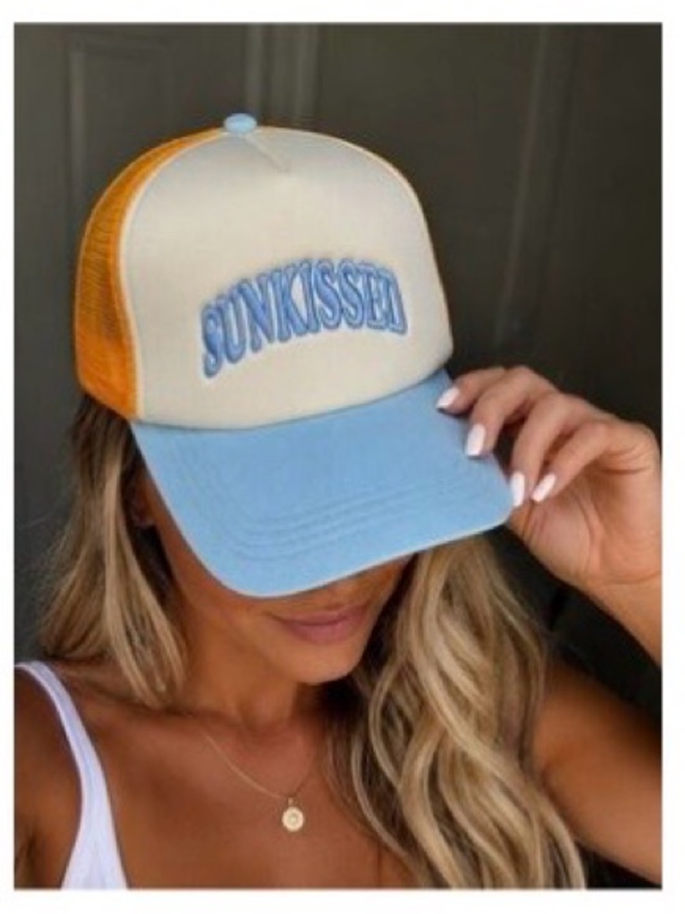 Altered State Sunkissed Trucker Hat - Blue, Cream & yellowy Orange